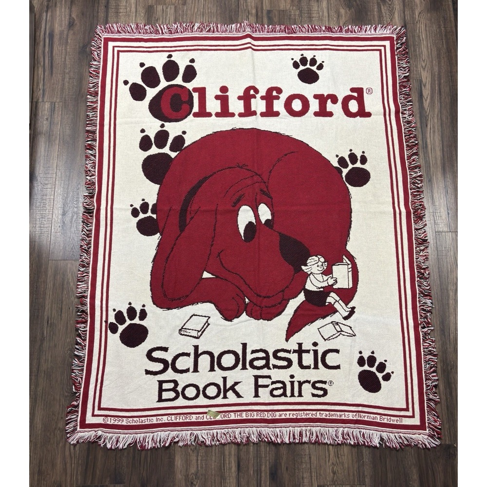 1999 Clifford the Big Red Dog Kids Throw Blanket Tapestry NEW Deadstock Vintage